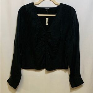 Madewell Black Ruched Long Sleeve Blouse